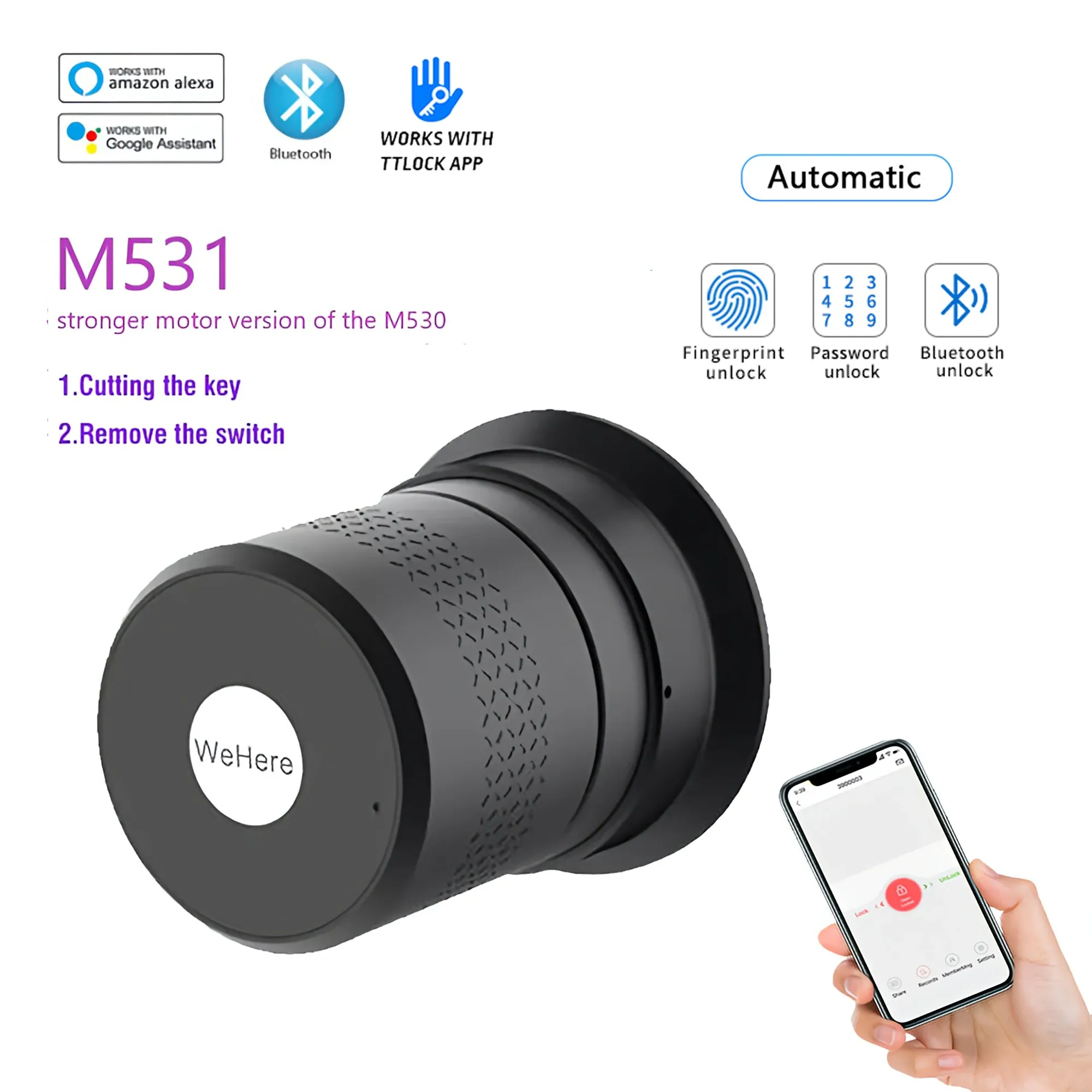 Kontroll Wehere Ttlock Smart Lock M531 FingerPrint Lock Remote Control Support Alexa WiFi Wireless Original Cylinder Cut Key Switch