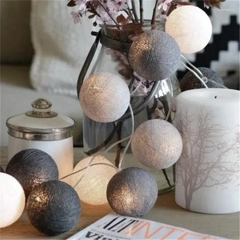 Strings Romantic LED Cotton Ball String Lights Fairy Garlands Wedding Decoration For Home Party Christmas Decor Outdoor Garden