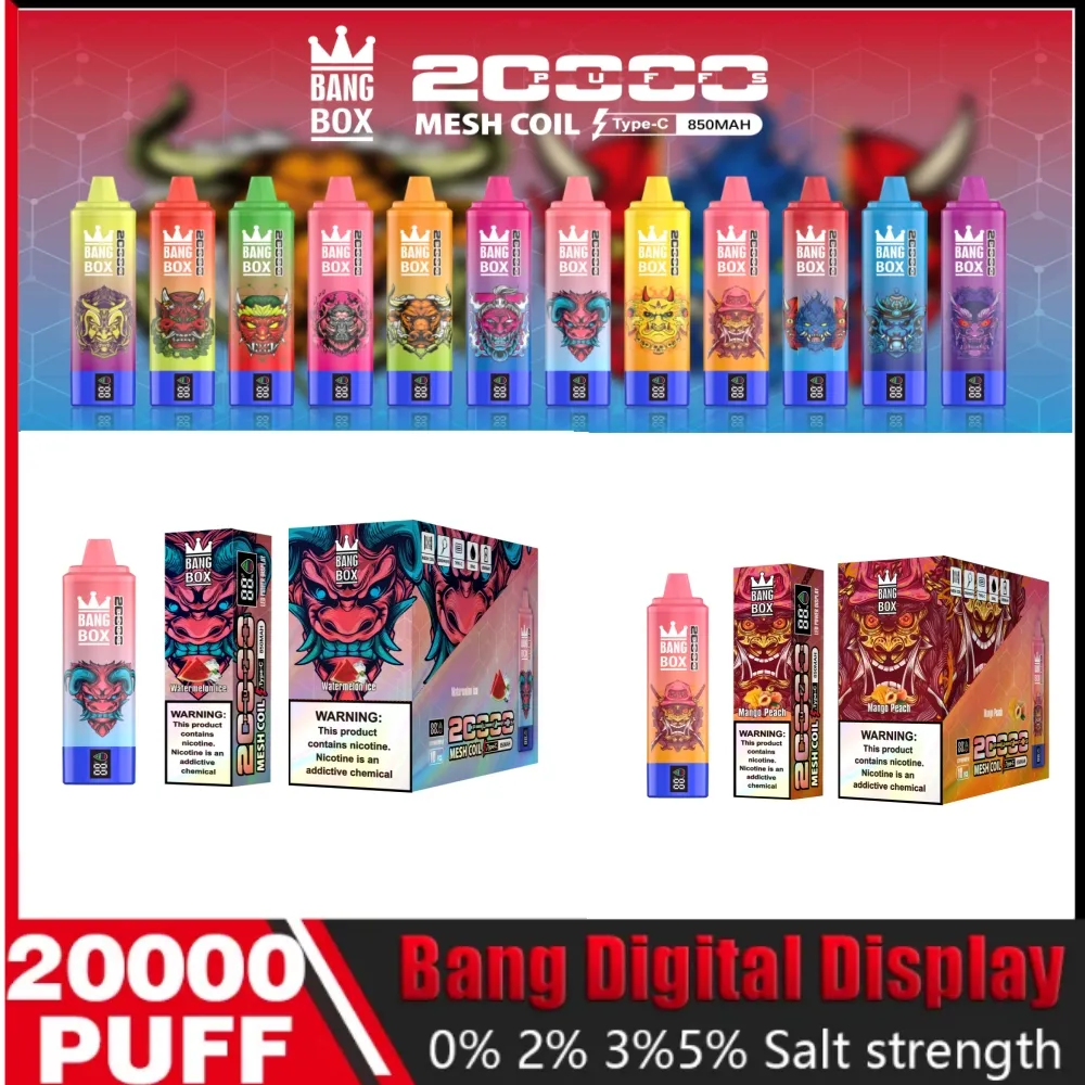 Bang 20000 puffs engångs cigaretter mesh spole 23 ml pod batteris uppladdningsbara elektroniska cigs puff 20k ångar engångsspuffvapspenning anpassningsbar 12k 9k 15k