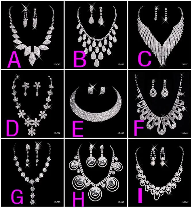 crystal silver rhinestone necklace earrings jewelry sets girl and women prom cocktail homecoming dress party bridal gowns wedding4114903