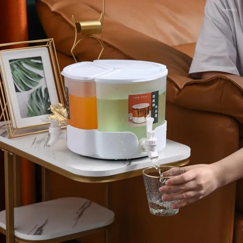 Garrafas de água chaleira fria com torneira recipiente de suco uso doméstico dispensador de bebidas jarros 5.2l rotativa frutas chá drinkware jarro para