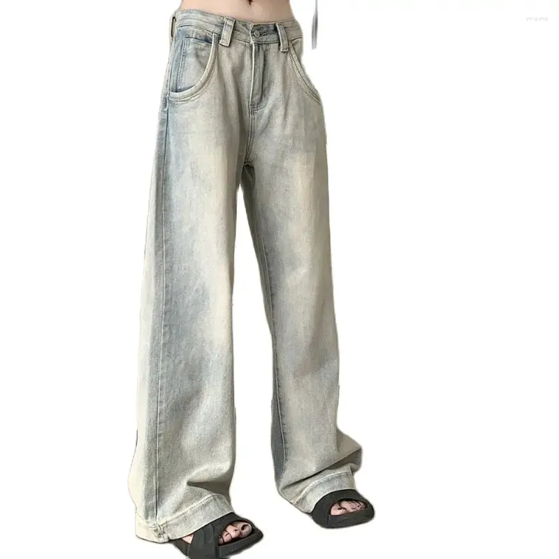 Kvinnors jeans vintage kvinnor baggy hippie y2k denim byxor retro grunge kvinnliga streetwear breda raka byxor
