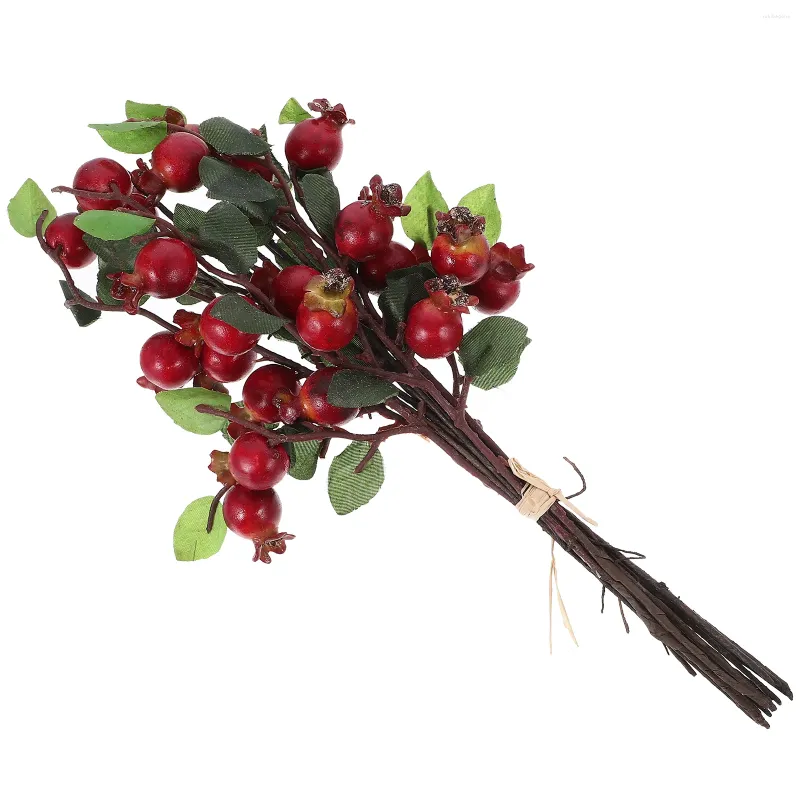 Decorative Flowers Christmas Table Decoration Simulation Pomegranate Flower Holly Berries Tree Floral Accessories Picks Artificial Rosehip