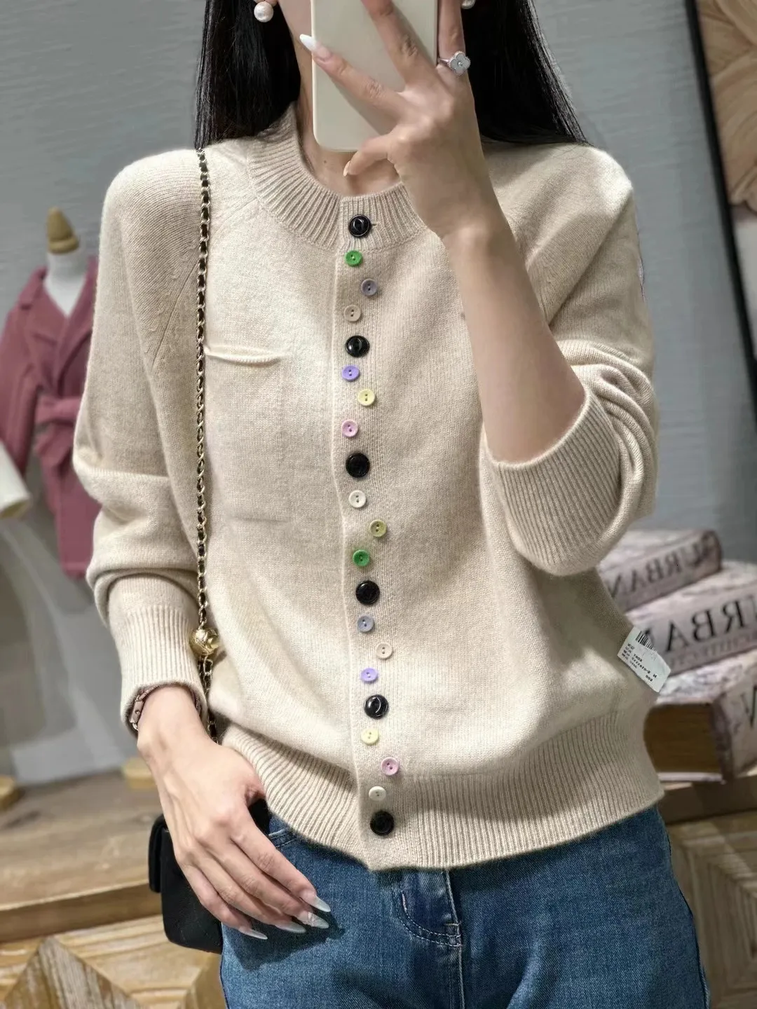 Pure Wool Cardigan Womens O-Neck Cardigan Autumn and Winter Long Sleeve Sweater High Quality Jacket Tops Fashion Korean 240323