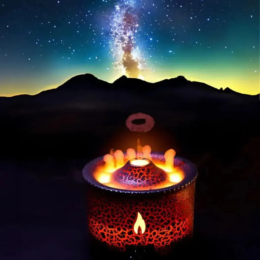 Reup Volcanic Flame Arom Diffuser Essential Oil 360 ml Portable Air Luftfuktare med söt Smoke Ring Night Light Lamp doft 240321