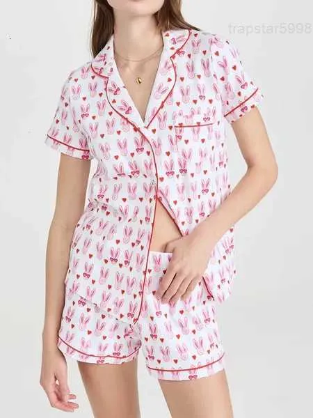 Femmes mignon rouleau lapin pyjamas Y2k singe préfabriqué impression 2 pièces pyjama ensemble chemise à manches courtes Pj Shorts tenue décontractée U7jjqj