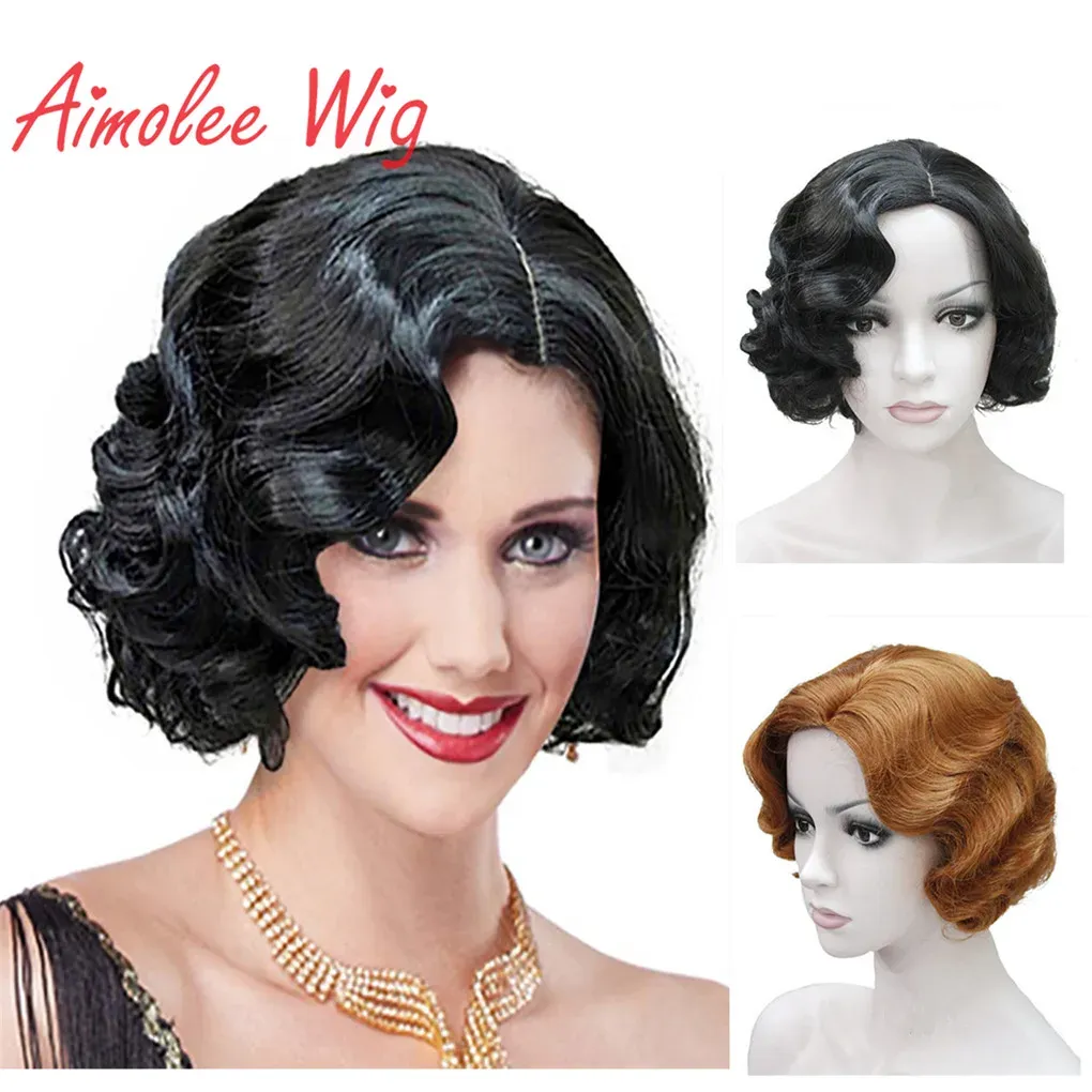 Peruker Aimolee 1920 -talets klafffrisyrer peruk för kvinnor fingervåg retro stil kort syntetisk peruk cosplay