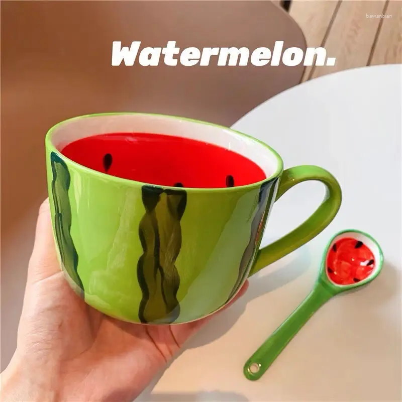 Mugs Little Red Book Same Watermelon Cup Women's High Beauty Ceramic Creative Fruit Cool Mug Coffee In Summer