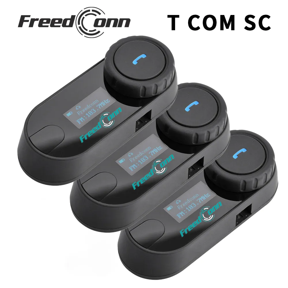 Freedconn bluetooth motocicleta interfone capacete fone de ouvido fm à prova dwaterproof água música compartilhamento sistema comunicador conferência t com sc