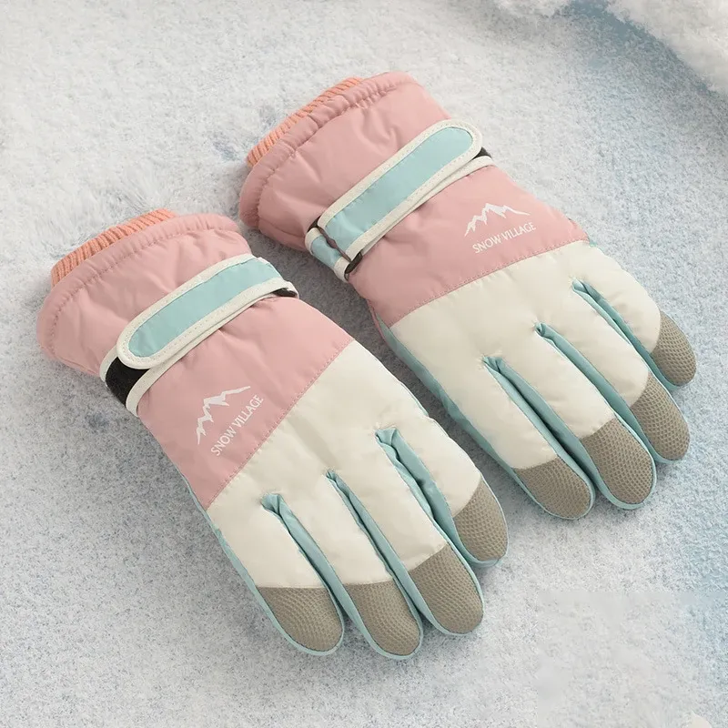 Luvas de inverno novas luvas de esqui térmica de pelúcia engrossado snowboard guantes ao ar livre à prova de vento antiderrapante tela de toque luvas de esqui feminino