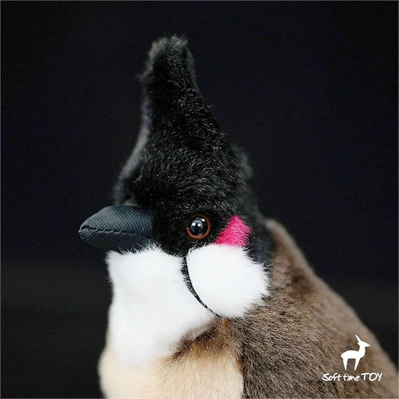 Jambul Plush Toy RedWhiskered Bulbul Plushie Tit Toys Lifelike Birds Stuffed Animals Simulation Doll For Kids 240321