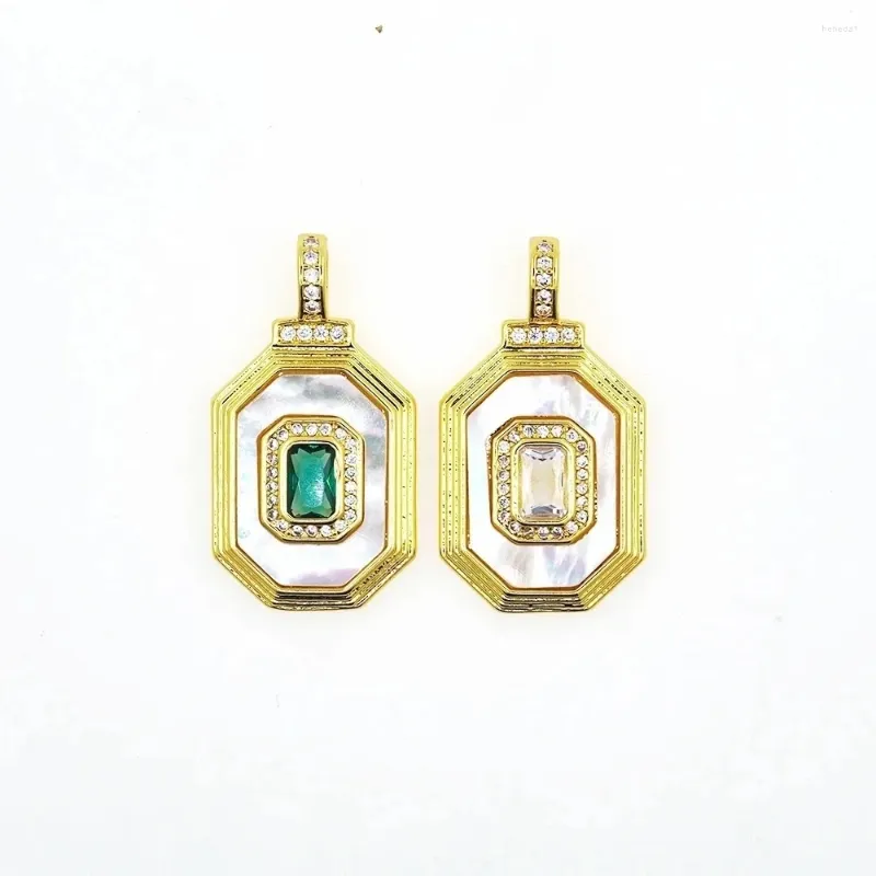 Anhänger Halsketten Luxus Geometrische Perle Shell Grün/Weißes Quadrat CZ Kubikzircon Halskette Zubehör Für Frauen DIY Charms Schmuck Machen