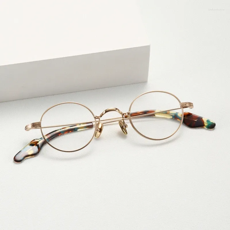 Solglasögon ramar ren titan retro runda optiska glasögon för män kvinnor japanska vintage myopia glasögon ram handade
