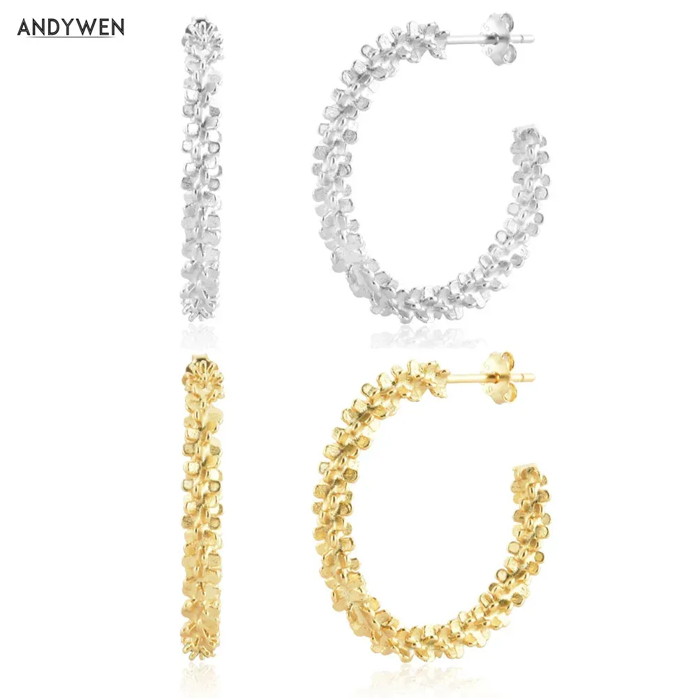 Earrings ANDYWEN 925 Sterling Silver Big Piercing 20mm Clips 2021 Women Pendientes Luxury Jewelry 2021 Wedding Party Circle Jewels