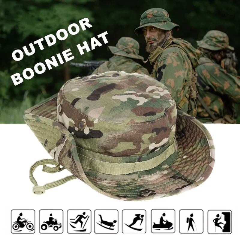 Caps Tactical Camouflage Cap Military Hat Army Caps Män Kvinnor Utomhus Sport Sun Boonie Bucket Fishing Vandring Hunting Climbing Hats