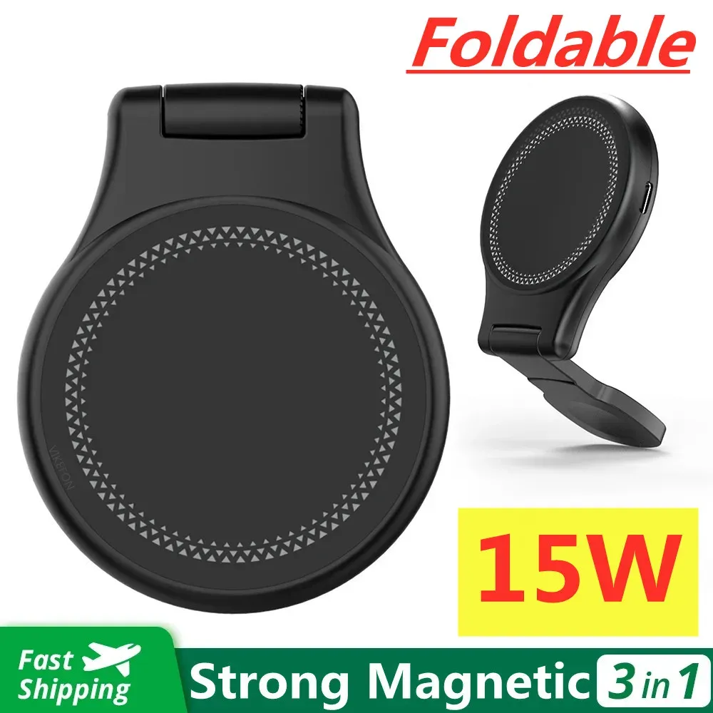 Carregadores 3 em 1 Magnetic Wireless Charger Stand Pad para iPhone 14 13 12 11 x Apple Watch AirPods 15W Estação de dock de carregamento rápido dobrável