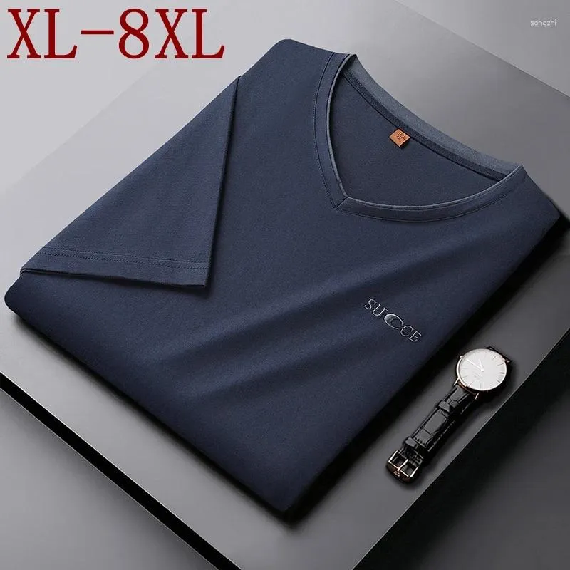 T-shirt da uomo 8XL 7XL 6XL 2024 Estate High End Luxury Lettera Ricamo Camicia Uomo Abbigliamento Manica corta con scollo a V Mens Tshirt in cotone