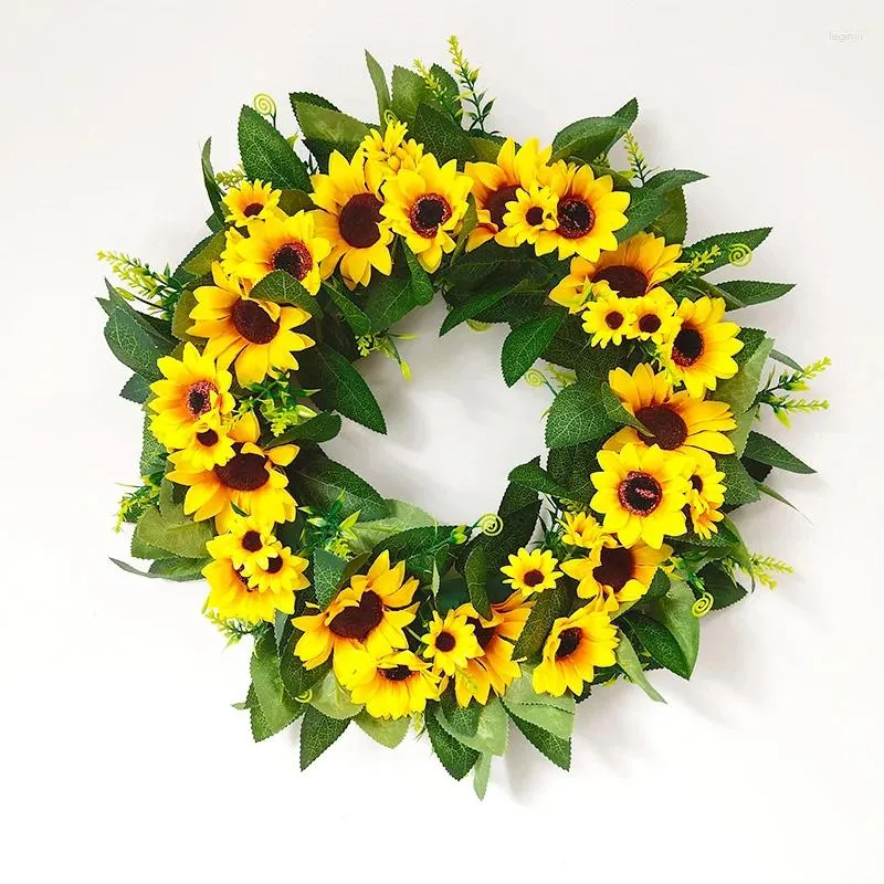 Decorative Flowers Summer Simulated Plant Wreath Door Decoration Sunflower Garland Home Decor Artificial For House Wall Hanging