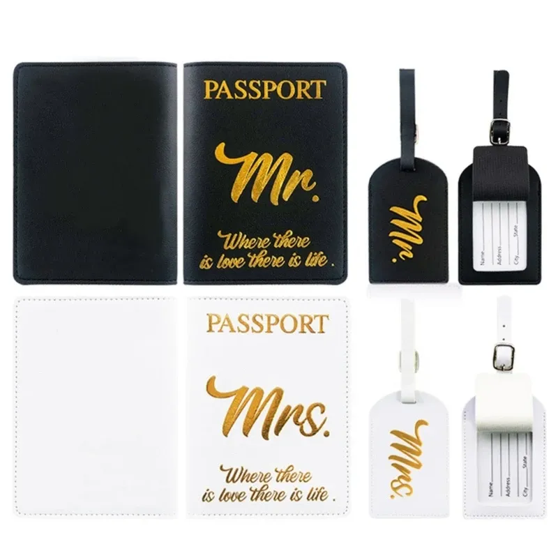 Mr Mrs PU Leer Passpoorthouder Bagage Tag Travel Creditcard Beschermer Wedding Gift voor vrouwen Men Liefhebber paar