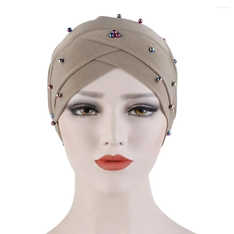Etnik Giyim Kadın Müslüman Hanka Boncuklar Kemo Kap Bonnet Strech Saç dökülmesi şapka Undercarf Arap Beanies Türban Kapak Soild Renk Femme Head
