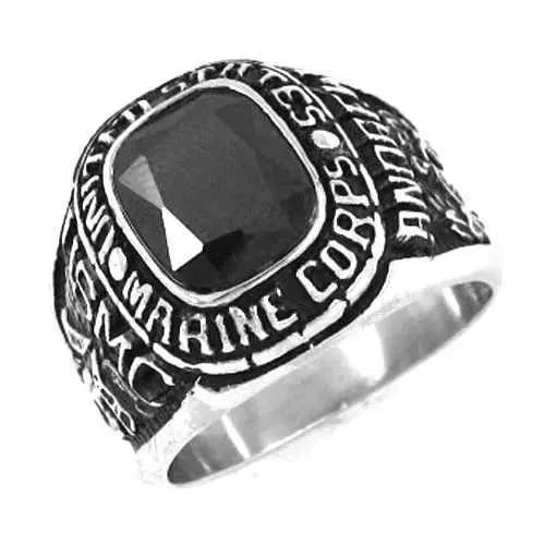 Band Rings Black Zircon United States Marine Corps USMC Ring rostfritt stål smycken USA Militärmotorcyklist Män ring grossist SWR0157 Q240402