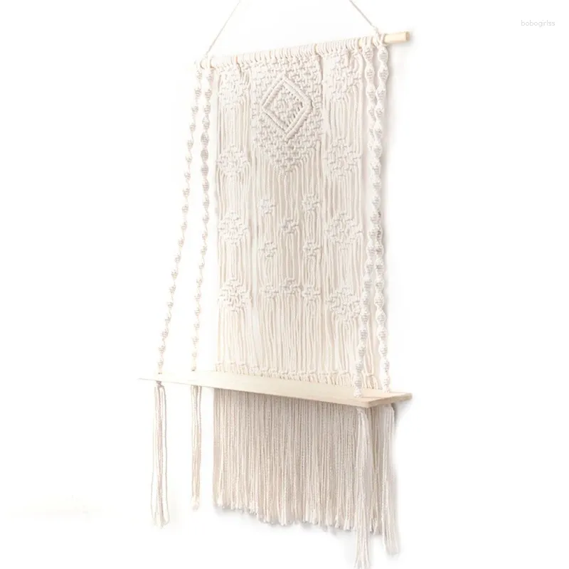 Wandteppiche Makramee Boho Wandbehang Quaste Wandteppich Anhänger mit schwebendem Holzregal Dekor