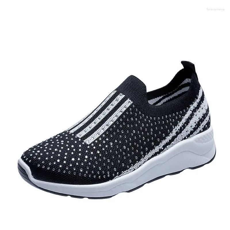 Casual Shoes Summer Breathable Slip On For Women Leisure Wedges Rhinestone Anti-skid Tide