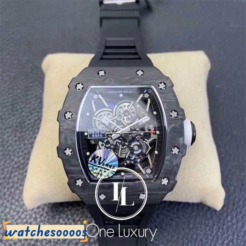 Luxury Top-Qualitäts-Armbanduhren Mechanical Watch Mechanik Original 035 / RM35-02 Rafael Nadal Foundation Limited Edition NTPT Carbon auf schwarzem Gummi