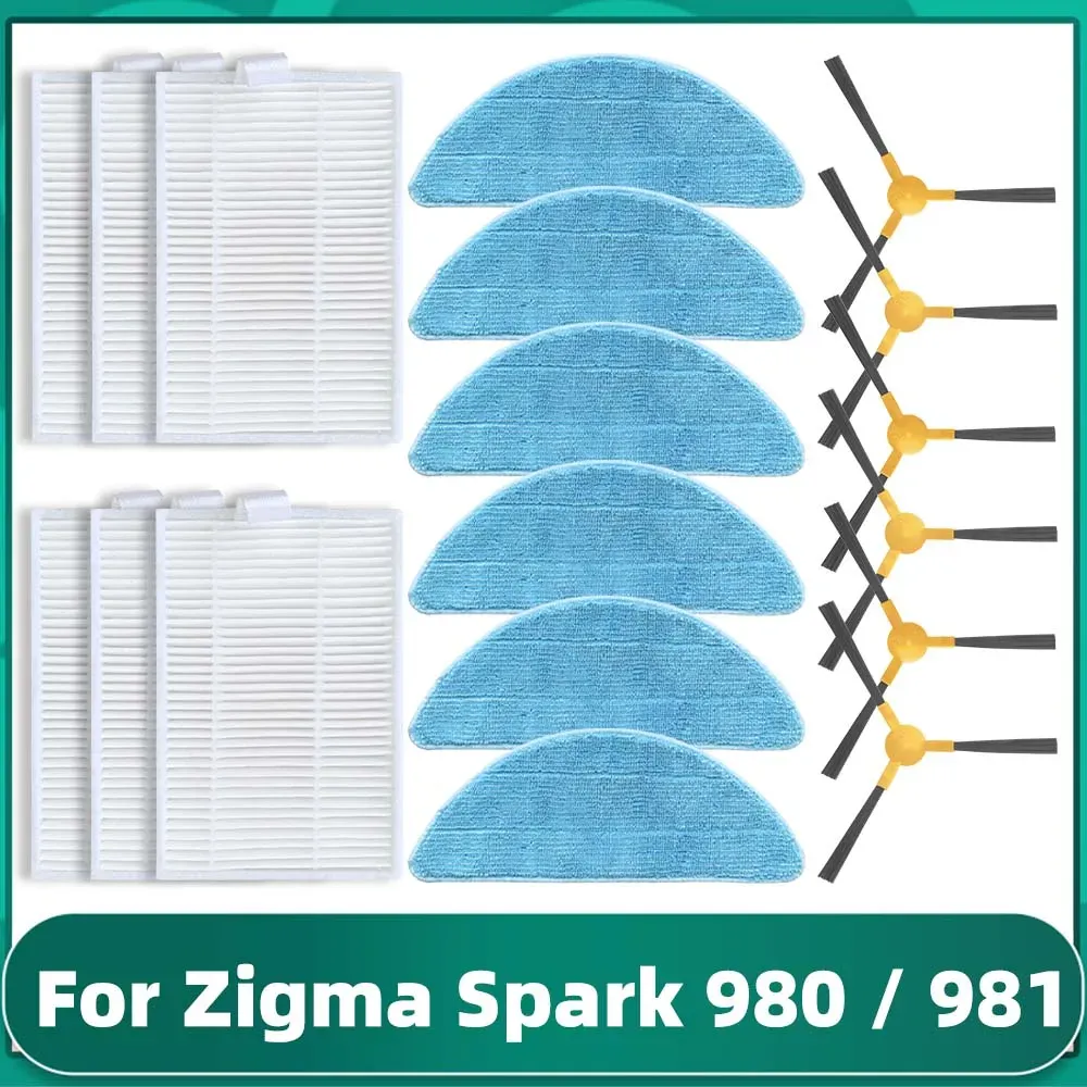 For Zigma Spark 980 981 Robot Aspirapolvere Spin Bordo Spazzola Laterale Filtro Hepa Mop Panni di Ricambio Kit di Accessori di Ricambio (Color : Set L