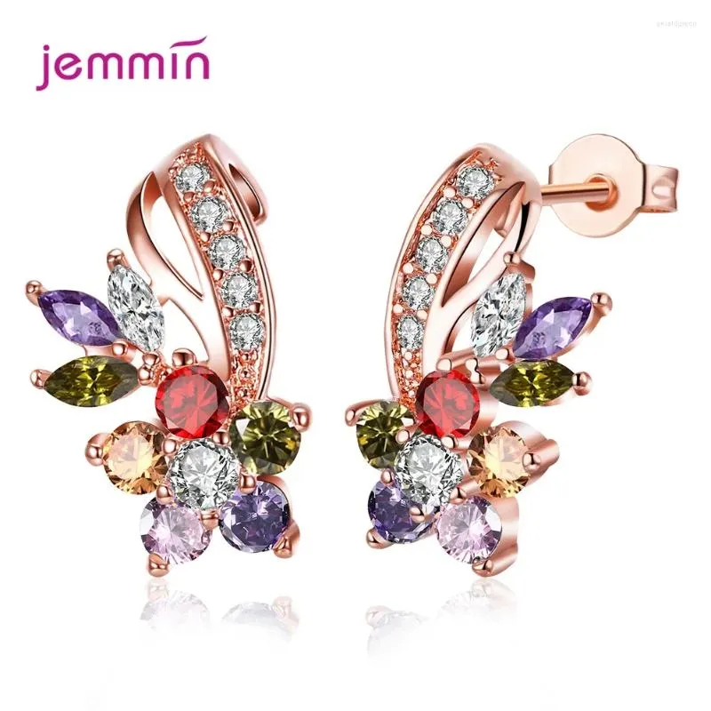 Stud Earrings Luxury Rose Gold Color 925 Sterling Silver Sweet CZ Zircon Ear Studs Women Brincos