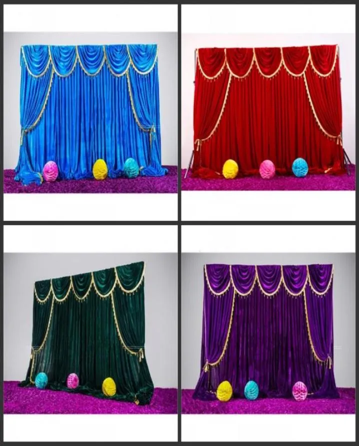 High Quality Velvet Wedding Backdrop Curtains with Tassel Swags Stage Performance Background Curtain 3X3M Wedding Deaoration7742046