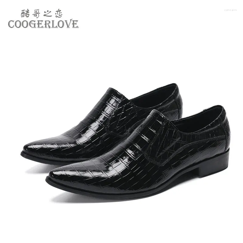 Dress Shoes COOGERLOVE Aautumn Mman Formal Wear Leather Retro Brick Pattern Men's Tip Real Lazy People Grace Luxury Wedding