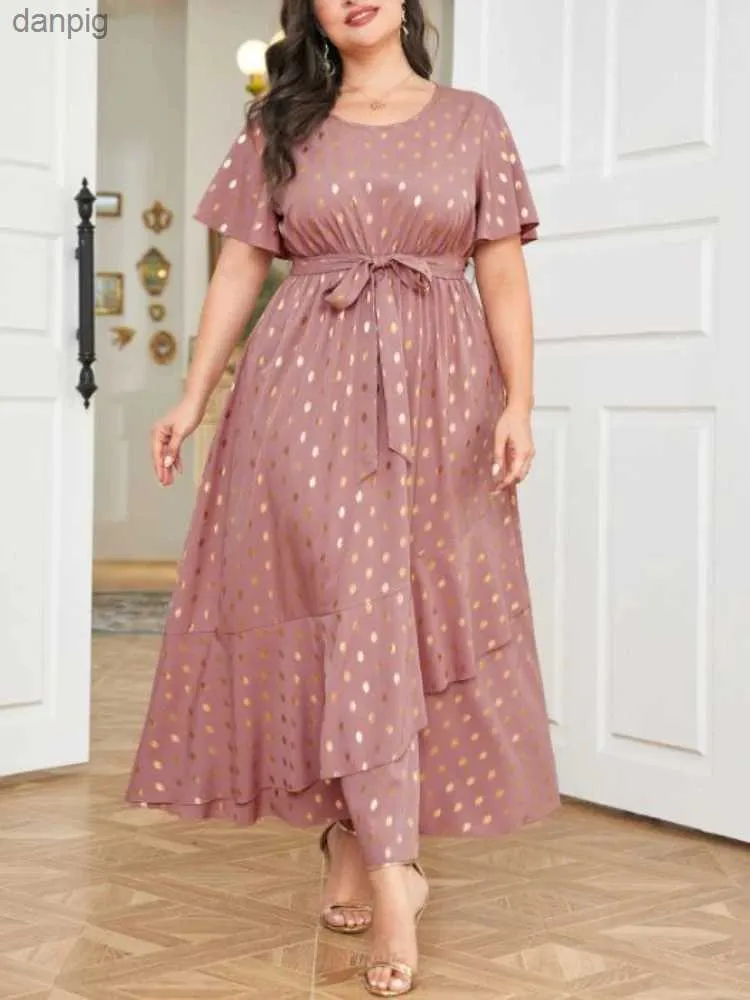 Urban Sexy sukienki plus size sukienki na damskie letnie sve-nokół z krótkim rękawem polka kropka nadrukowana plisowana sukienka na damską długą spódnicę y240402