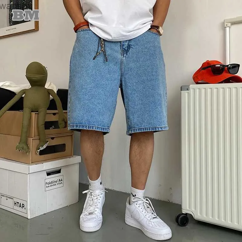 Men's Jeans Summer American fashion casual retro denim shorts Korean street clothing straight loose cargo pants Harajuku jeans mens clothingL2404