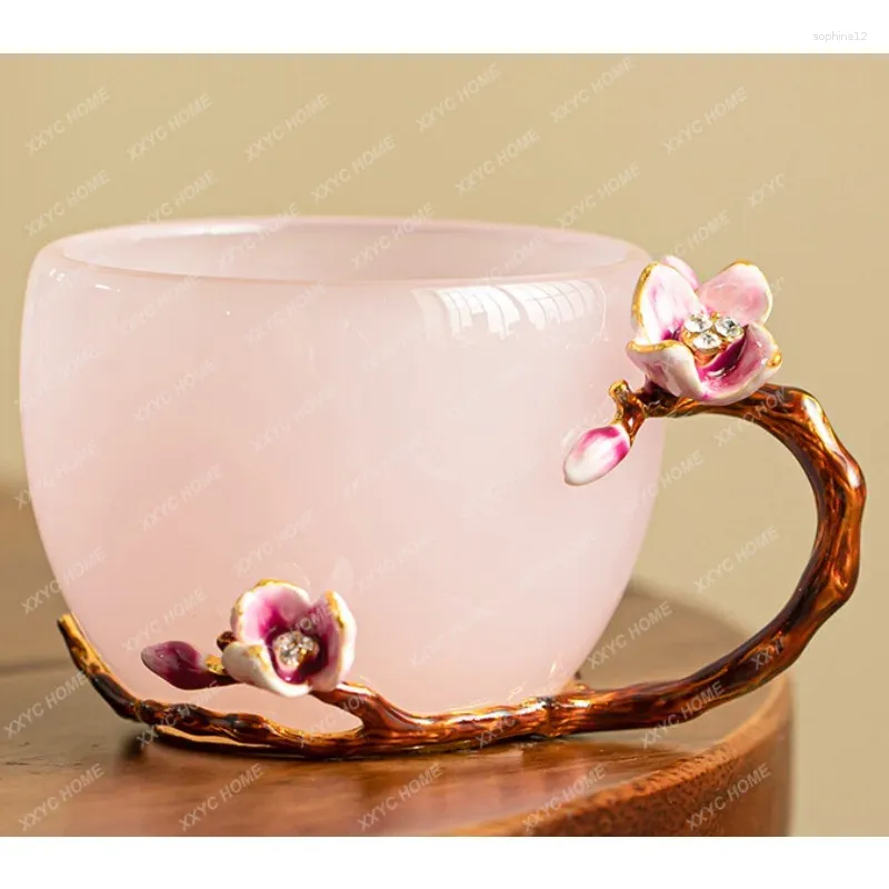 Tasses en verre tasse ancienne glaçure française avec poignée café à la main créatif fleur thé cadeau de bureau à domicile