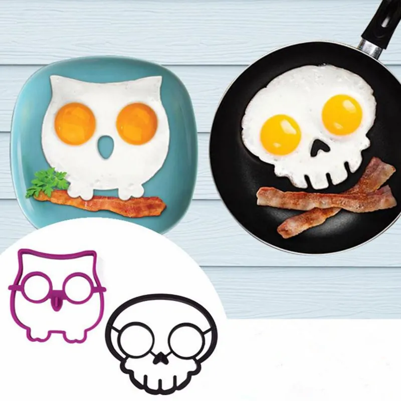 Fritter d'œufs en Silicone créatif, résistant aux hautes températures, en forme de crâne/hibou, anneau d'œufs frits, moule à œufs de petit déjeuner