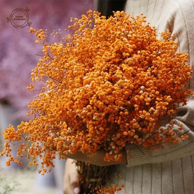 Dekorativa blommor naturligt torkad blommor orange baby andetag gipsophila bröllop leveranser brudbuketter boho heminredning bordsdekoration