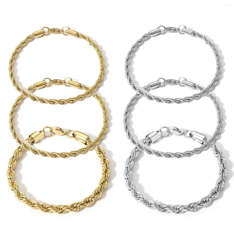 Charm Bracelets Fashion Twisted Rope Chain For Women Men 304 Stainless Steel Wris Minimalist Metal Jewelry Gold/Silver Color Bracelet