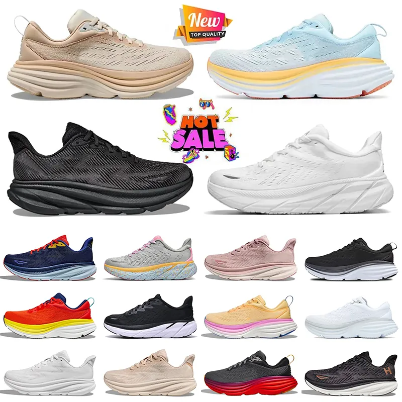 2024 Fashion Breathable Mesh Clifton 9 Bondi 8 Running Shoes Platform Cloud Athletic Women Mens Trainers Triple White Black Jogging Outdoor Sports Sneakers Runners