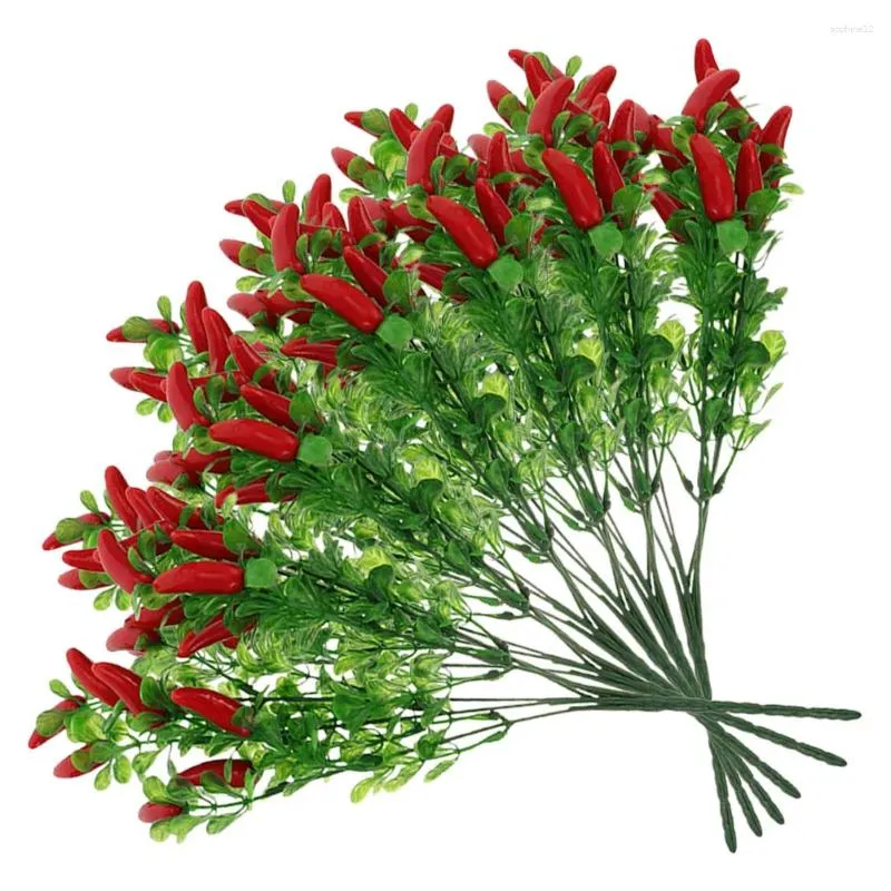 Fiori decorativi 6 pezzi peperoncino artificiale Chili finti rami verdure gambo bouquet piccolo frutto rosso