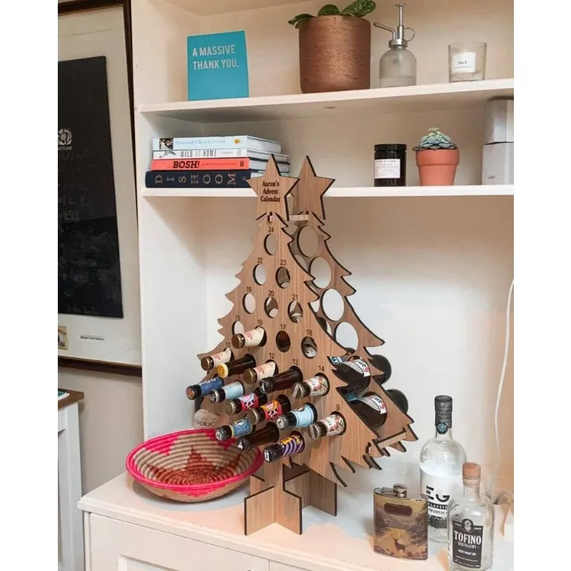 New Christmas Tree-Adult Advent Calendar Holiday Wine Rack Wine and Spirits Gifts Christmas Decoration Home Calendars Decor