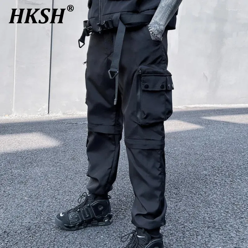 Calças masculinas hksh primavera funcional carga escura techwear chique macacão moda solta leggings alta rua maré calças hk0710