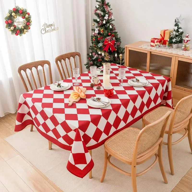 Nappe de Table à carreaux, décoration de noël, rouge et vert, antisalissure, lavable, rectangulaire, pour dîner de mariage