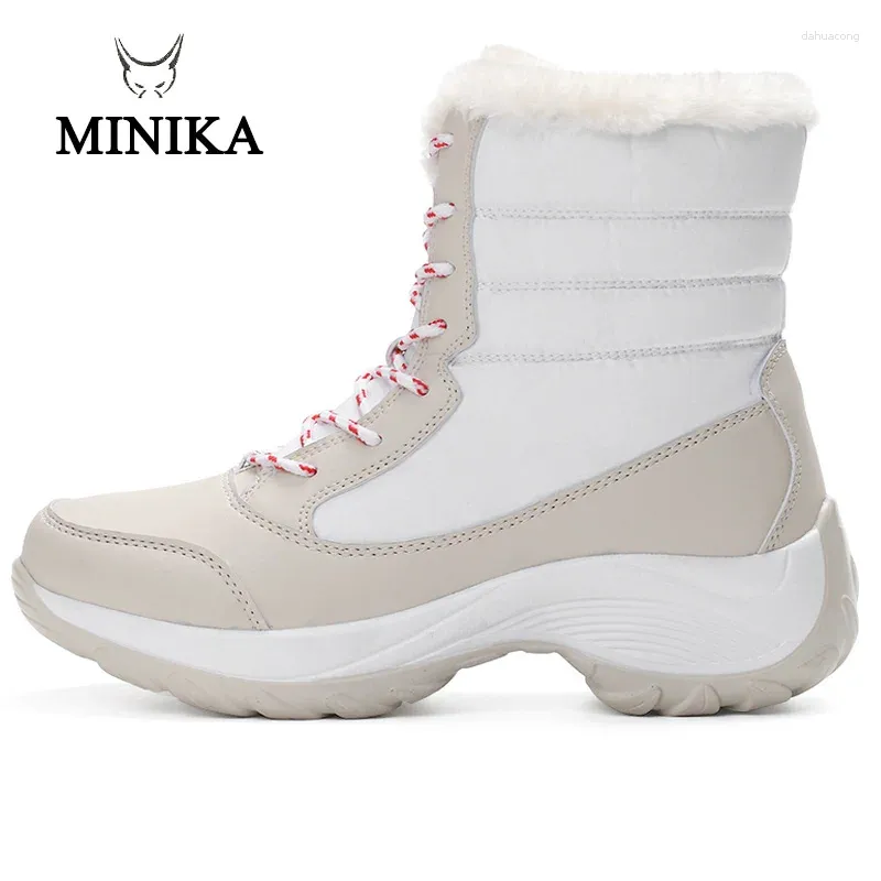 Sapatos de caminhada minika botas de inverno para mulheres sólidas macias fofas redondo dedo dedo dedo dedo botas mujer tornozelo sapato