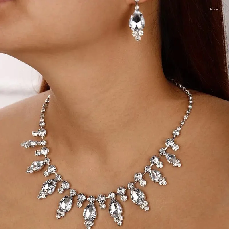 Halsband örhängen set stonefans brud bröllop crsytal för kvinnor högkvalitativa strass smycken brud och