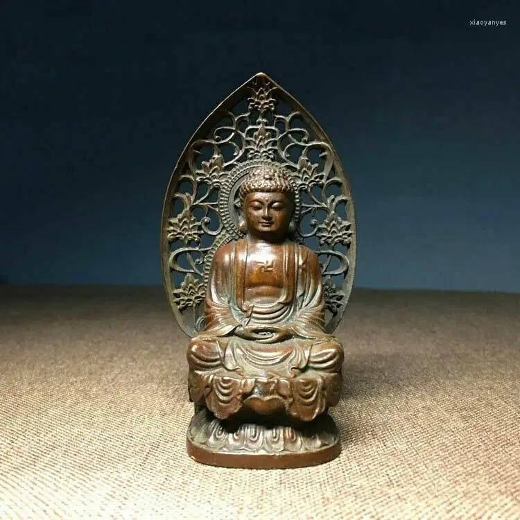 Decorative Figurines 9Cm Buddhism Antique Bronze Carved Sakyamuni Amitabha Tathagata Buddha Statue