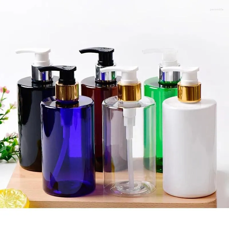 Storage Bottles 20pcs 300ml Empty Brown Plastic Gold Silver Pump Container For Personal Care Liquid Soap Shampoo Cosmetic Containers