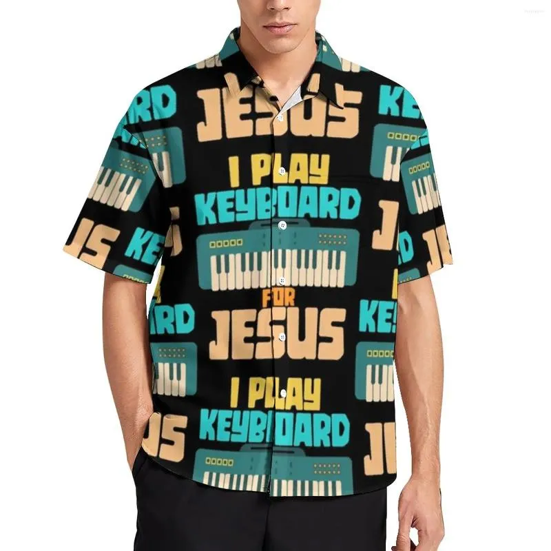 Casual overhemden voor heren Ik speel toetsenbord Strandoverhemd Muzikale synthesizer Hawaiiaanse man Streetstyle blouses Grafische kleding met korte mouwen