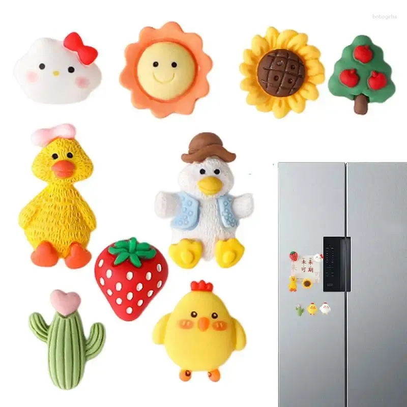 Adesivos de janela Ímãs de desenhos animados para geladeira 9pcs resina bonito pato sol forma de flor magnética casa