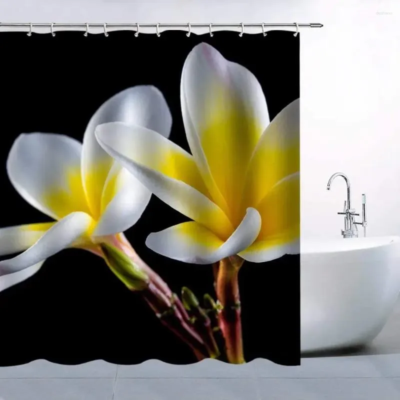 Shower Curtains White Yellow Flowers Curtain Frangipani Ombre Floral Unique Black Fabric Bathroom Decor Bathtub Sets With Hooks